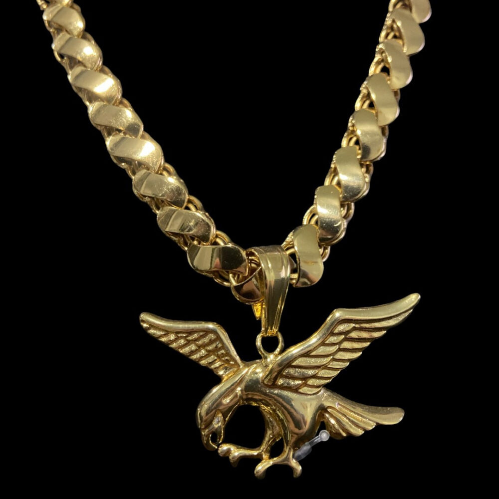 Cordão Friso S 13Mm + Pingente Águia - Banhado A Ouro