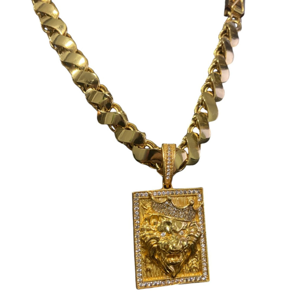Cordão Friso S 13Mm + Pingente Leão Rei - Banhado A Ouro - Imagem 3