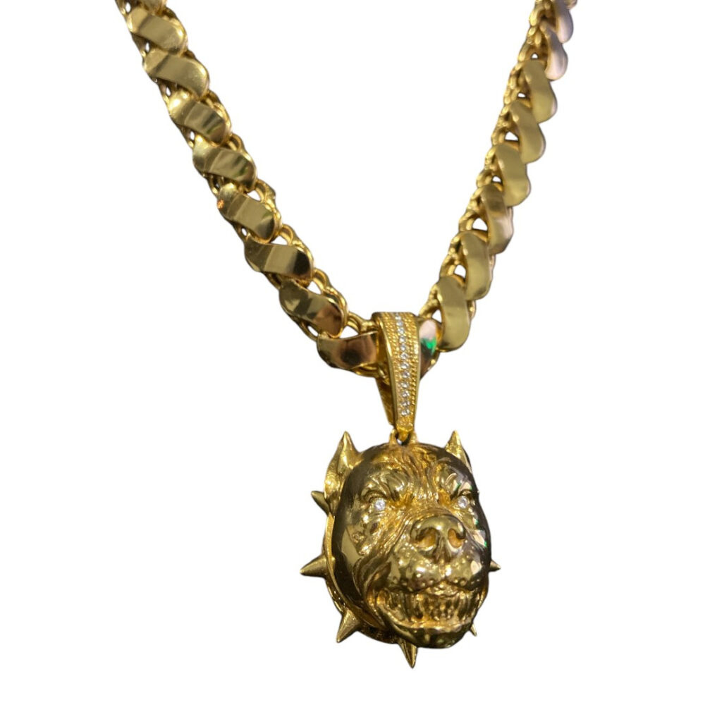 Cordão Friso S 13Mm + Pingente Pitbull - Banhado A Ouro - Imagem 3