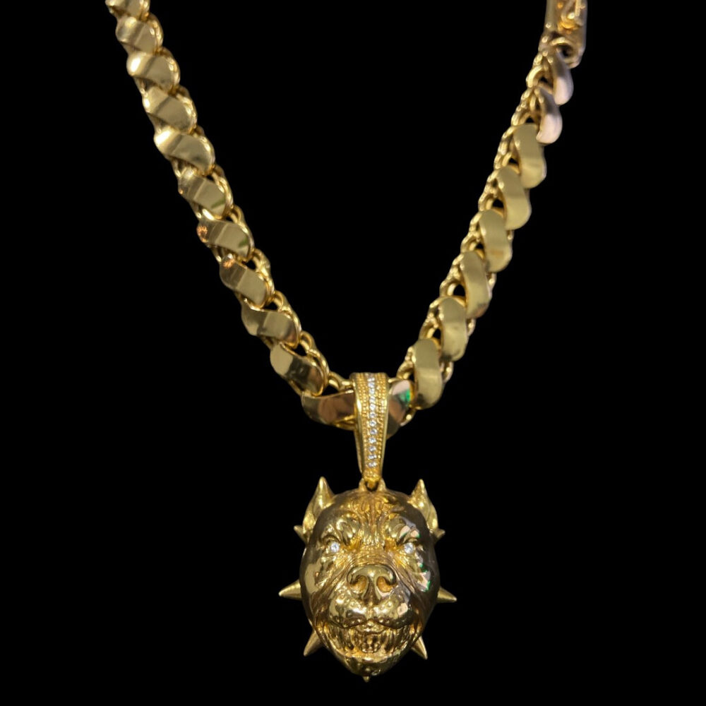 Cordão Friso S 13Mm + Pingente Pitbull - Banhado A Ouro - Imagem 2