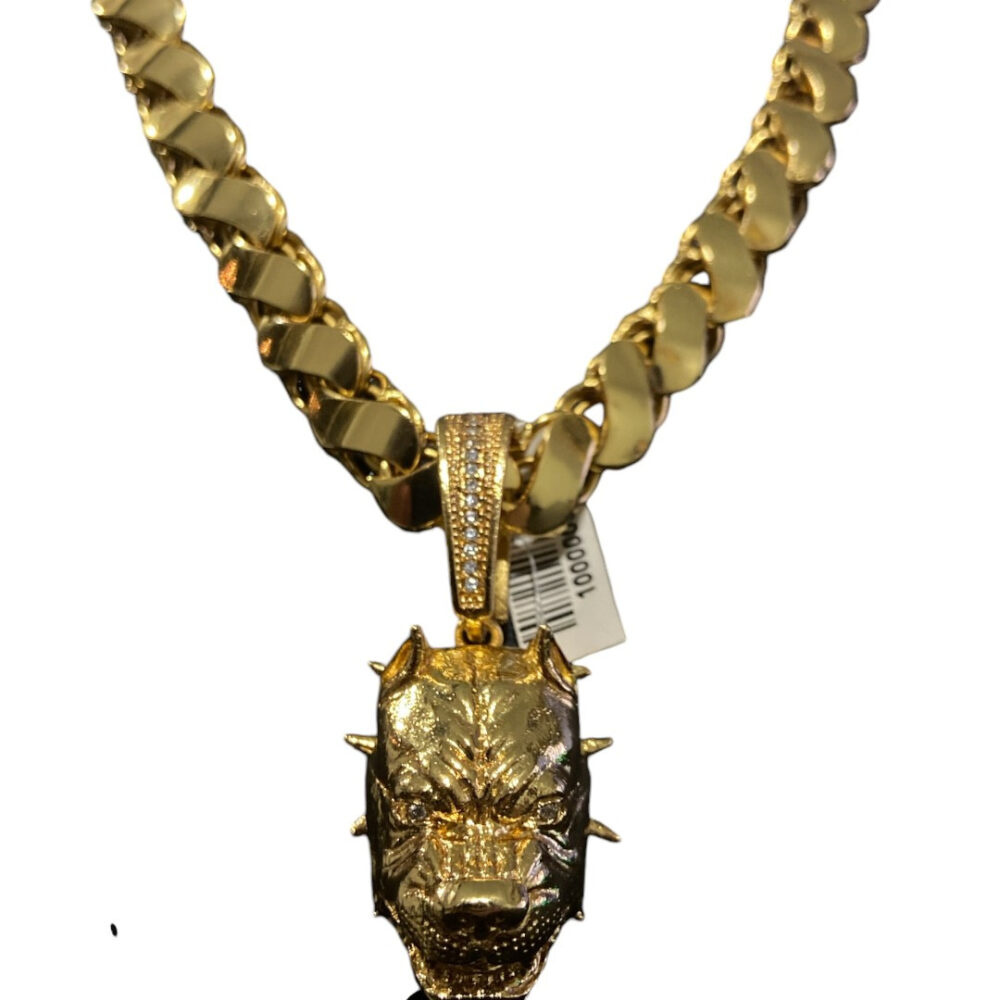 Cordão Friso S 13Mm + Pingente Pitbull Poze - Banhado A Ouro - Imagem 4