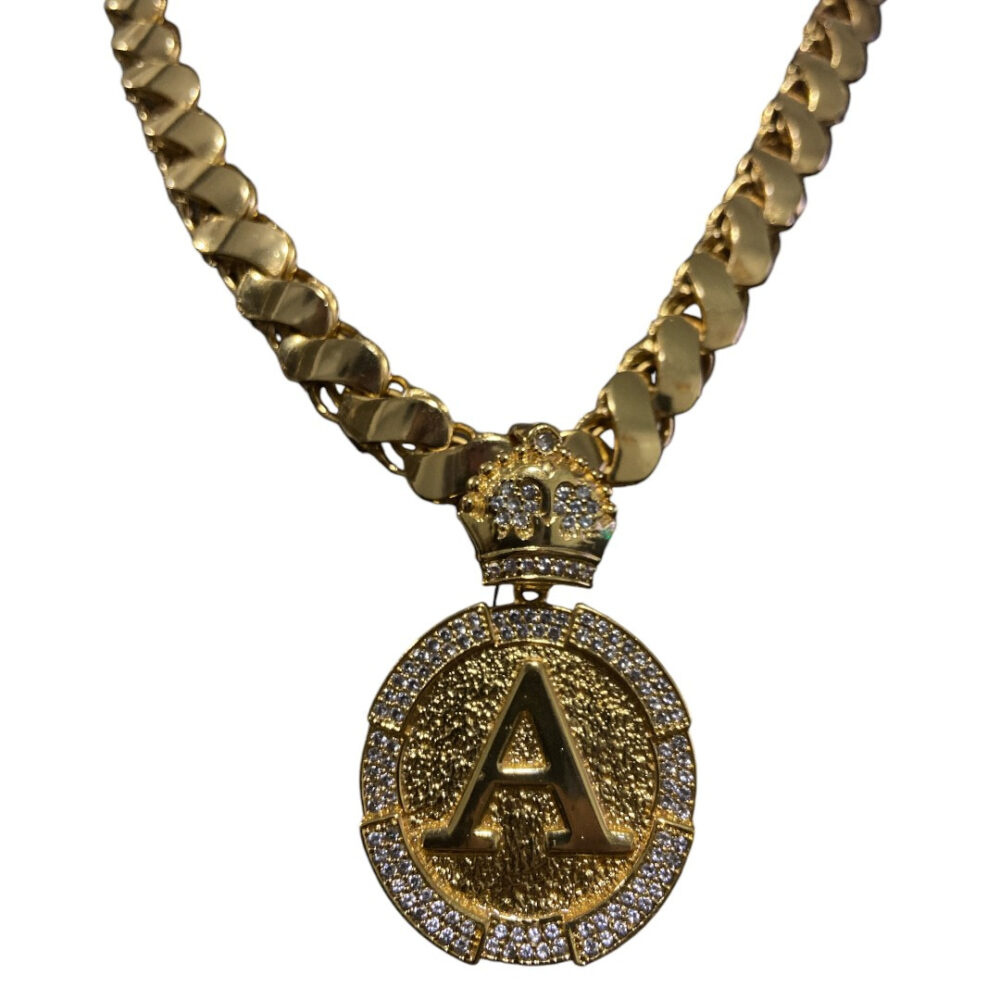 Cordão Friso S 13Mm + Pingente Letra - Banhado A Ouro - Imagem 3
