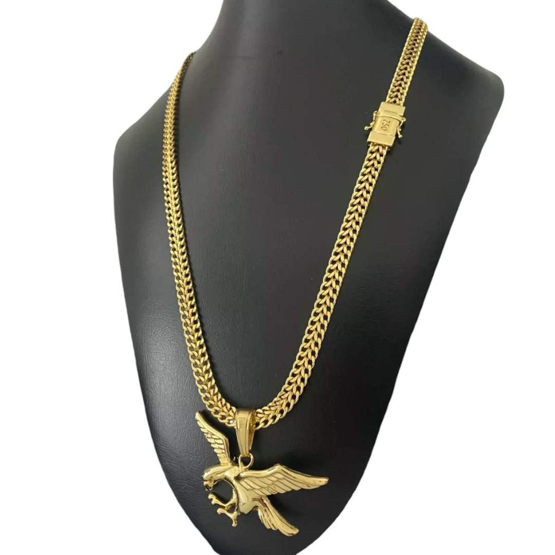 15309531631 Cordao Lacraia 10Mm Pingente Aguia Banhado A Ouro 18K 3