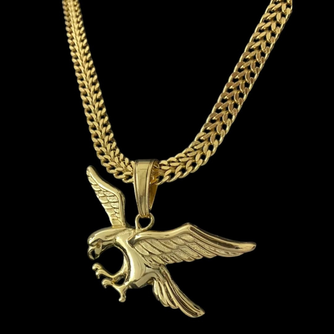 15309531653 Cordao Lacraia 10Mm Pingente Aguia Banhado A Ouro 18K P