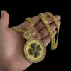 15309532189 Cordao Lacraia 10Mm Pingente Trevo Banhado A Ouro 18K