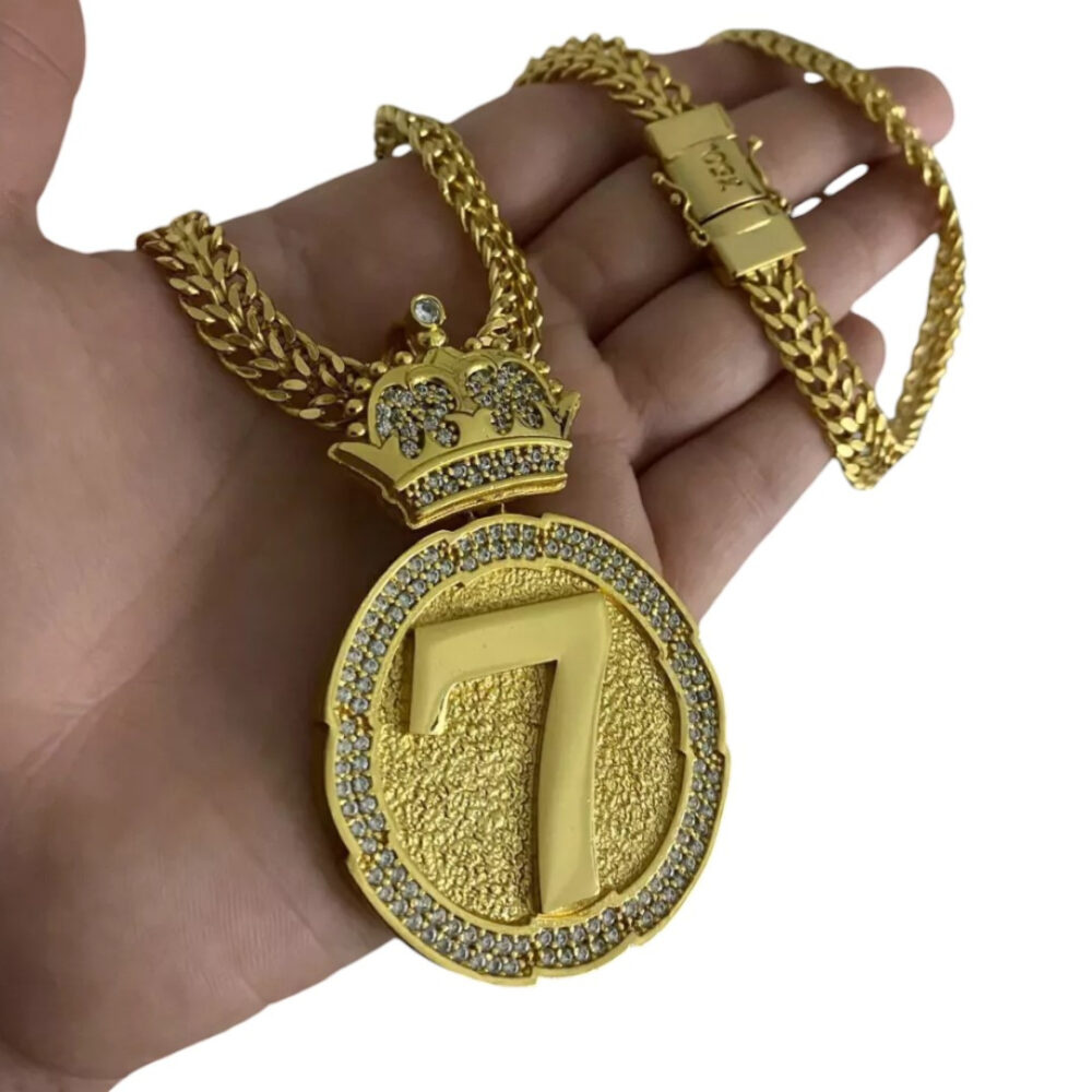 Kit Lacraia 10Mm + Pingente 7 - Banhado A Ouro 18K - Imagem 2