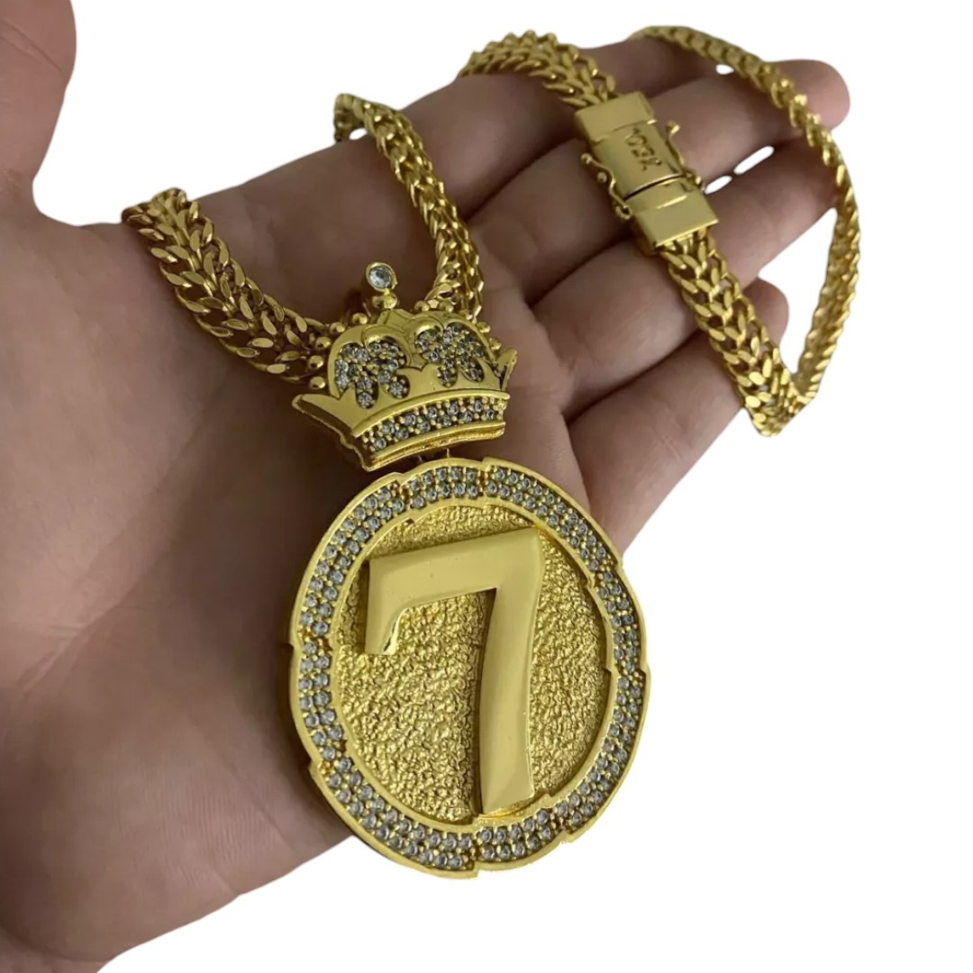 15309532372 Cordao Lacraia 10Mm Pingente 7 Banhado A Ouro 18K B 1
