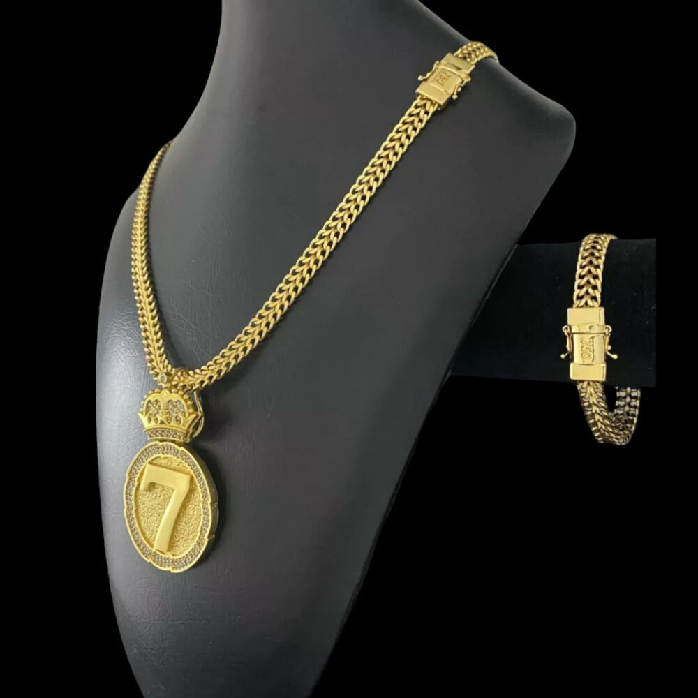 Kit Lacraia 10Mm + Pingente 7 - Banhado A Ouro 18K