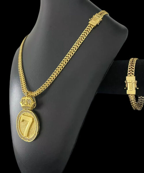Kit Lacraia 10mm + Pingente 7 - Banhado a Ouro 18k
