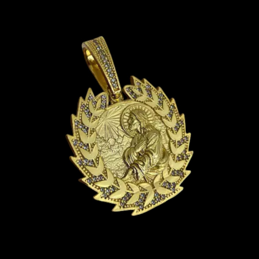 15313792039 Pingente Jesus Abencoado Ramos G Banhado A Ouro 18K 2