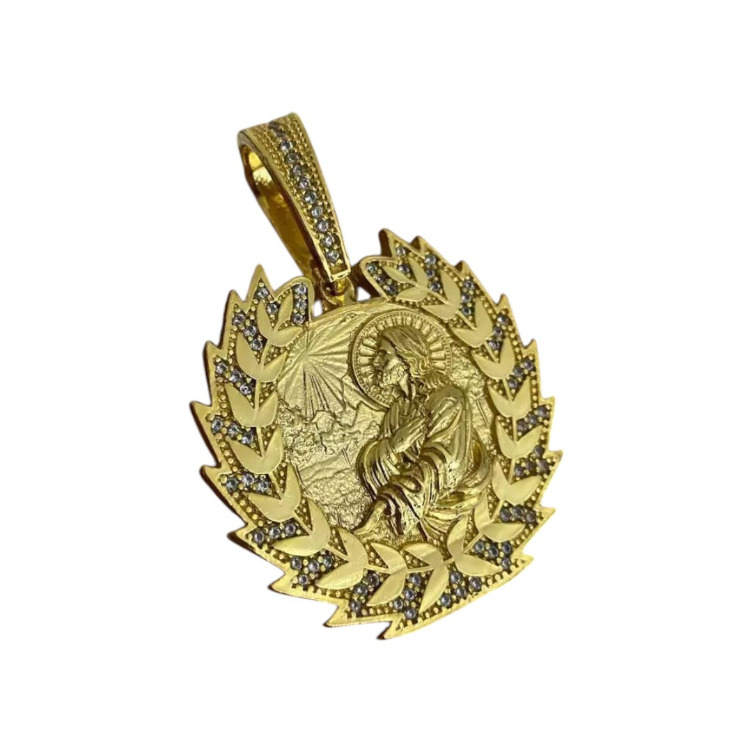 15313792049 Pingente Jesus Abencoado Ramos G Banhado A Ouro 18K