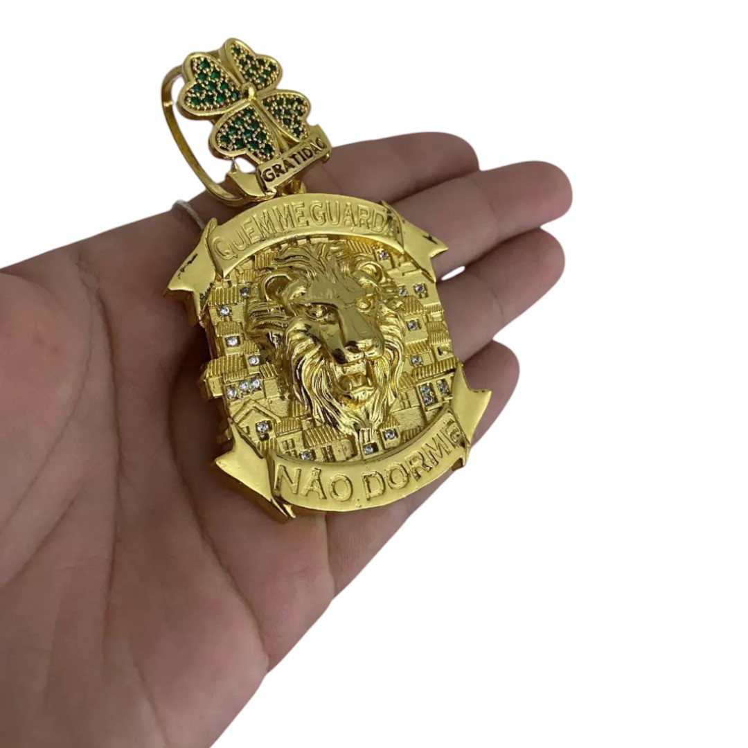 15313792971 Pingente Leao Quem Me Guarda Gratidao G Banhado A Ouro 18K