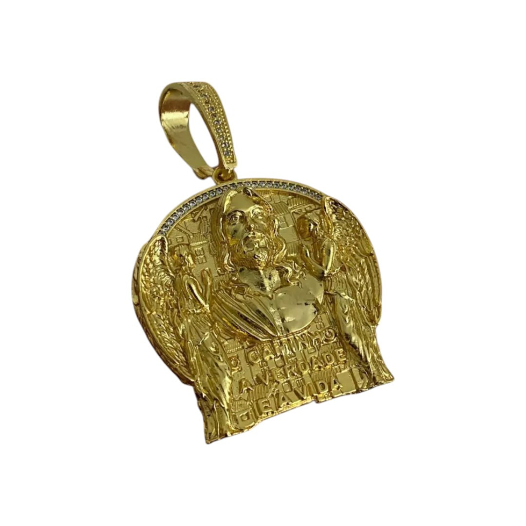 15313793757 Pingente Jesus E O Caminho G Banhado A Ouro 18K 2