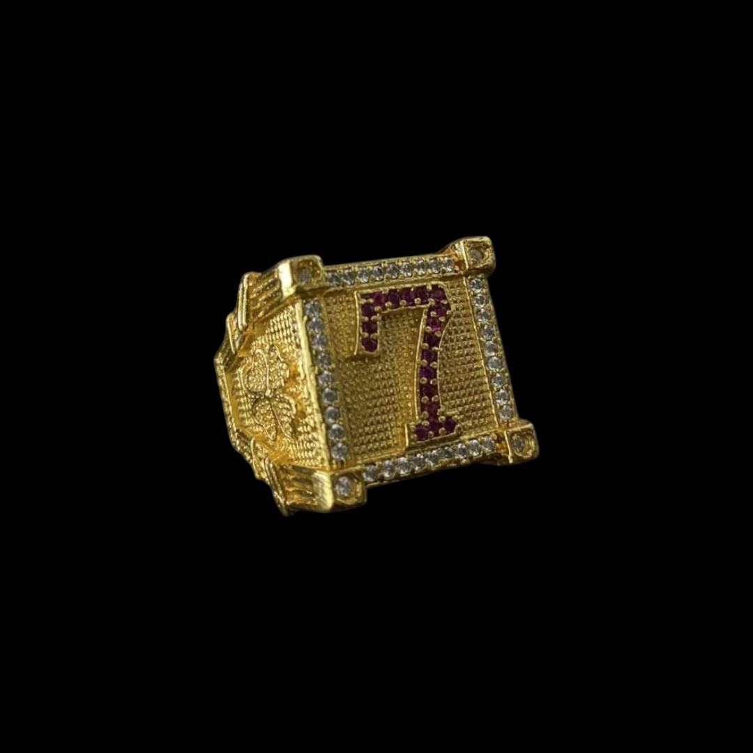 15313858579 Anel Numero 7 Rosa Cravejado Ajustavel Banhado A Ouro 18K
