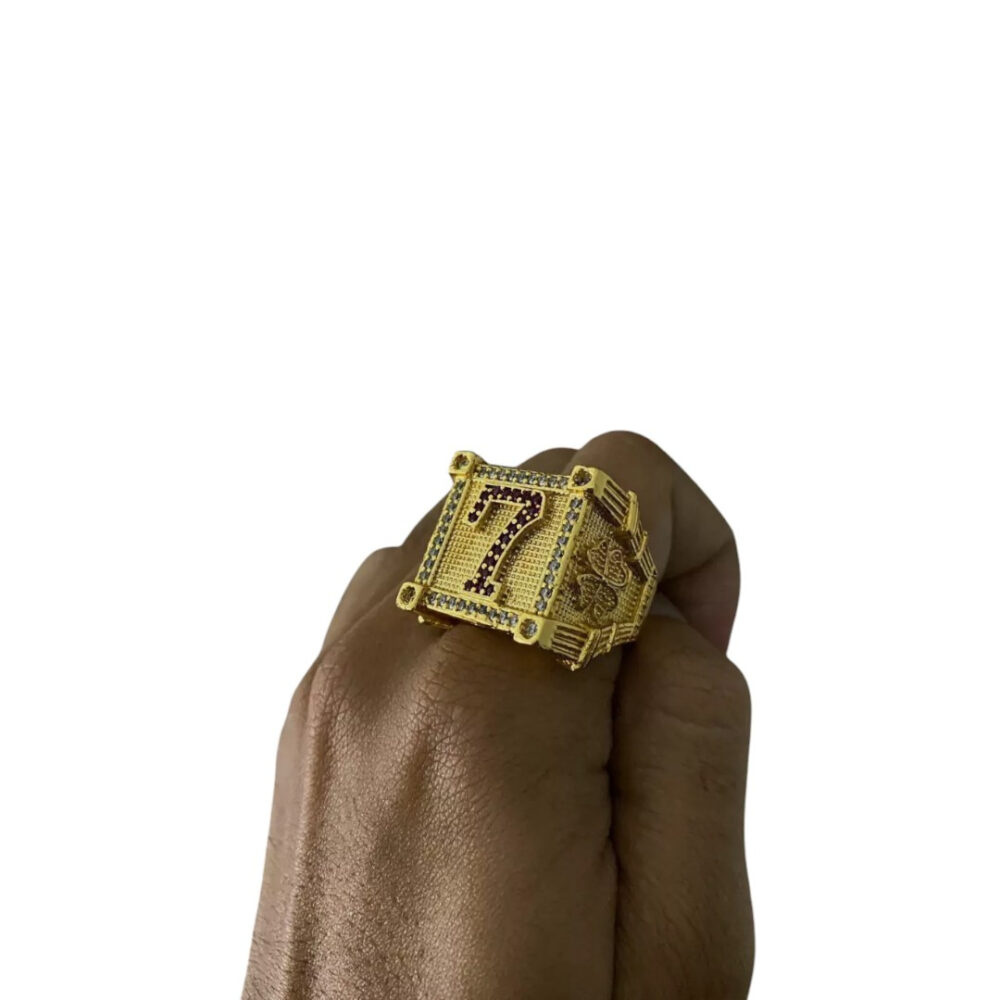 Anel Número 7 Rosa Cravejado Ajustável - Banhado A Ouro 18K - Imagem 3
