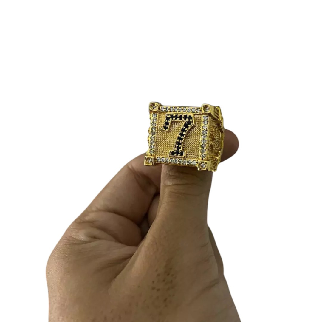 15313859350 Anel Numero 7 Cravejado Em Preto Ajustavel Banhado A Ouro 18K 3