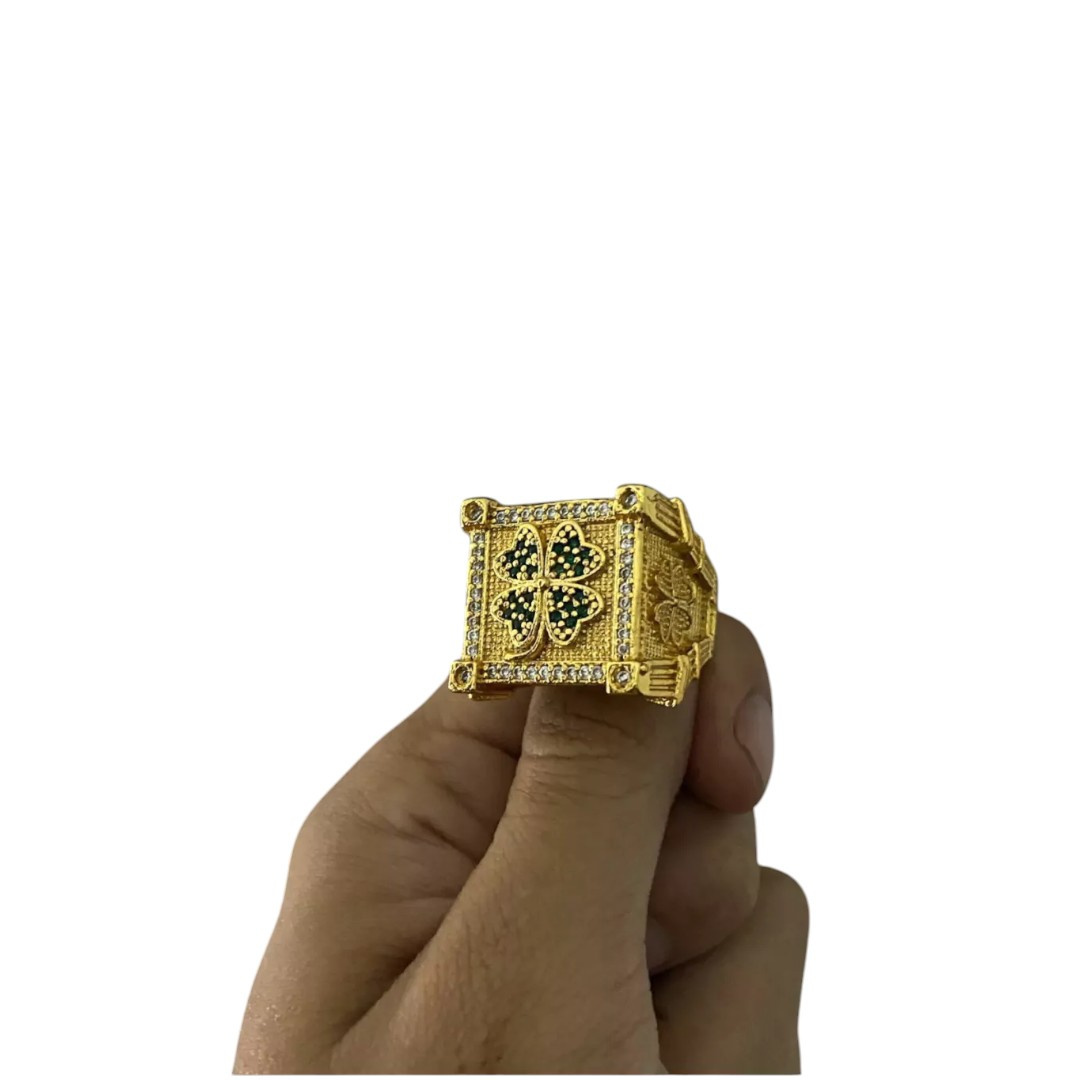 15313859555 Anel Trevo 4 Folhas Ajustavel Banhado A Ouro 18K 3