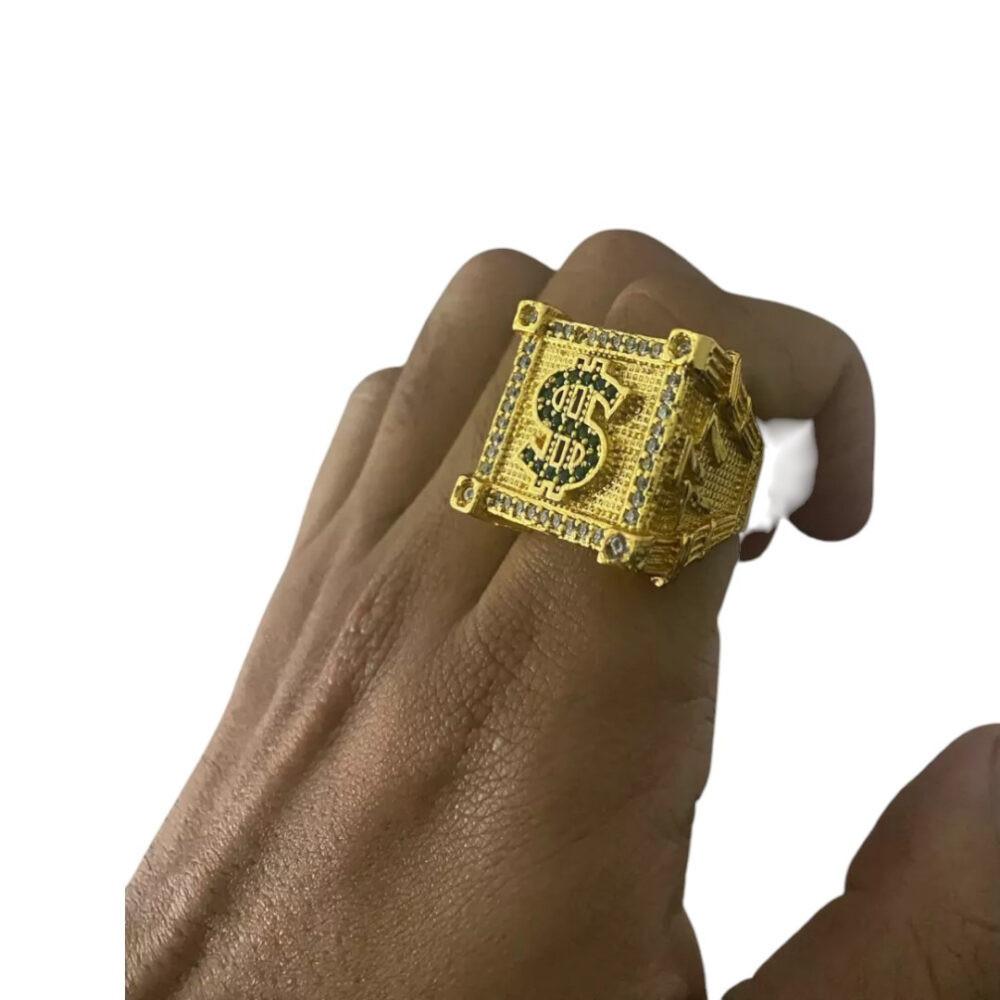 Anel Cifrão Cravejado Ajustável - Banhado A Ouro 18K - Imagem 3