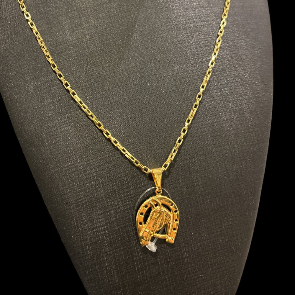 Cordão Masculino 4Mm Tijolinho + Cavalo Banhado A Ouro 18K