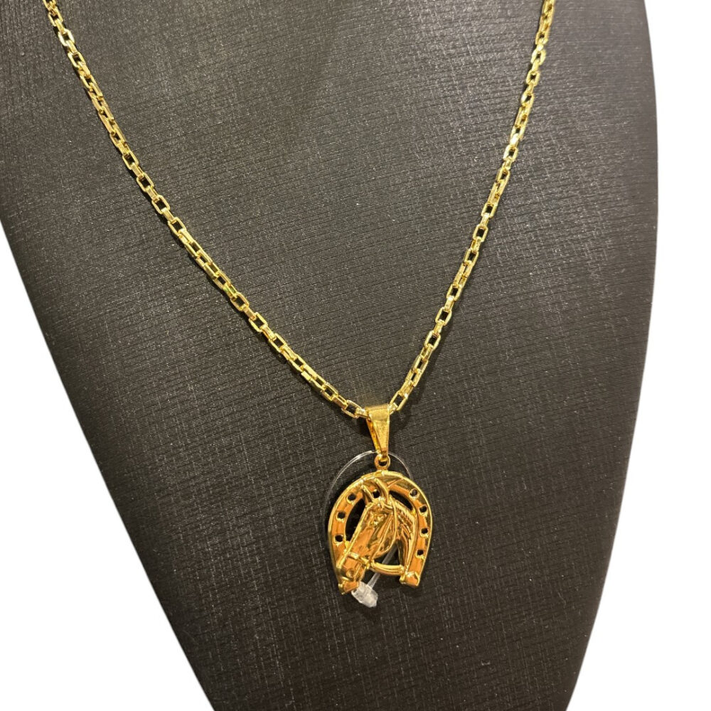 Cordão Masculino 4Mm Tijolinho + Cavalo Banhado A Ouro 18K - Imagem 3