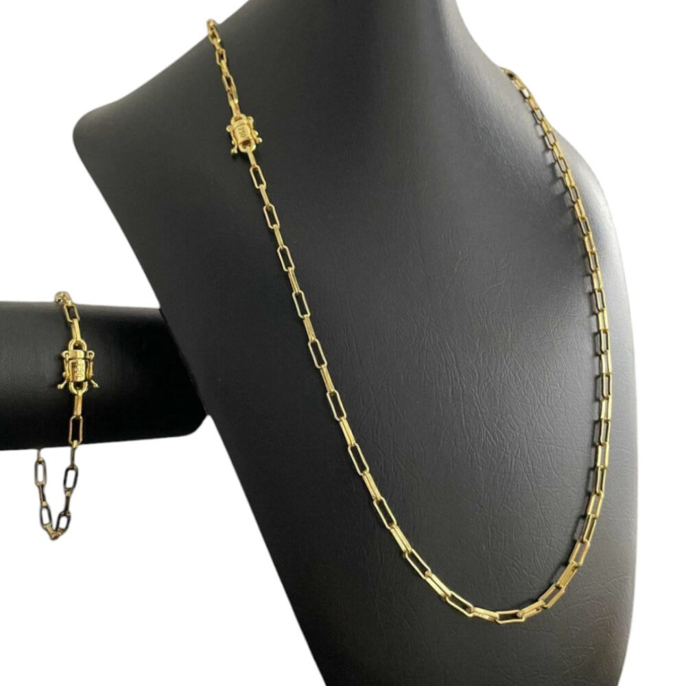 Cordão Tijolinho 4Mm + Pulseira - Banhado A Ouro 18K - Imagem 5