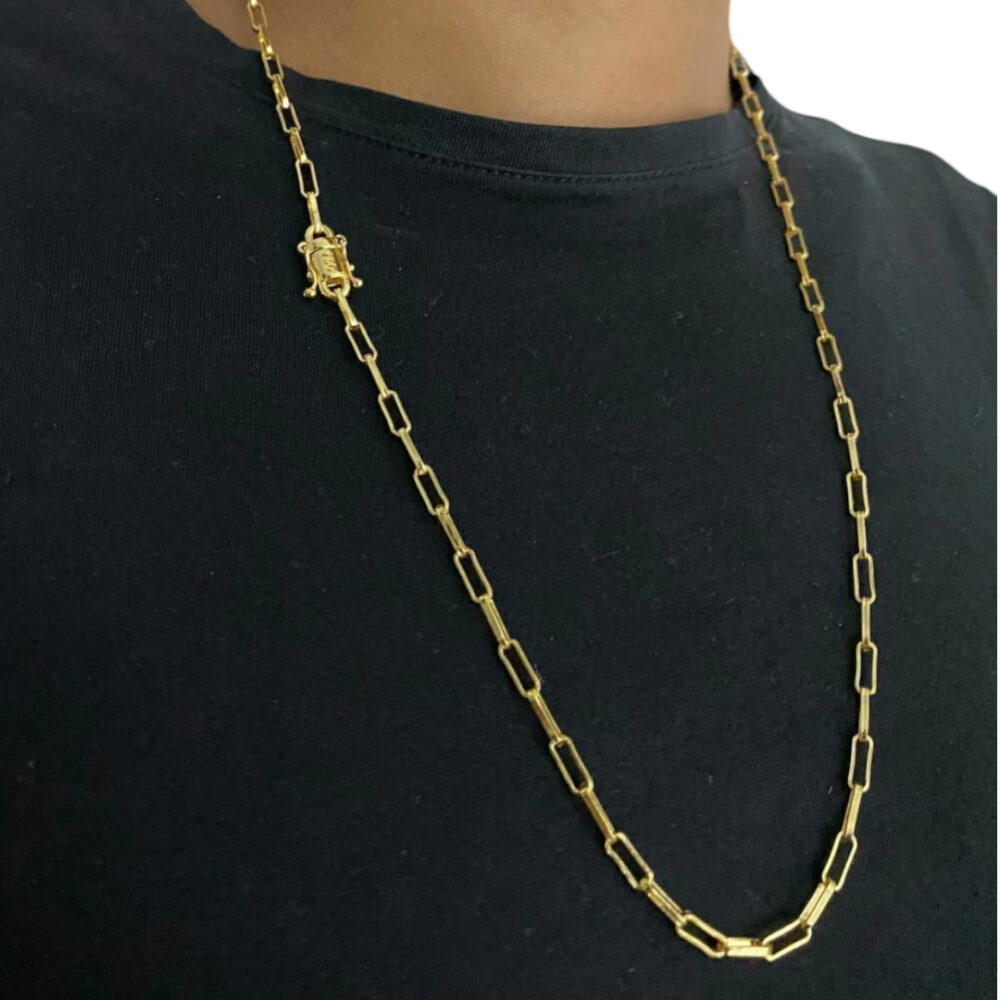 Cordão Tijolinho 4Mm - Pingente 'O Senhor '  Banhado A Ouro - Imagem 4