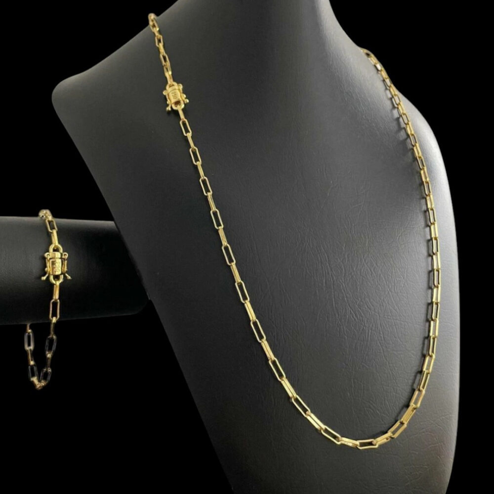 Cordão Tijolinho 4Mm + Pulseira - Banhado A Ouro 18K