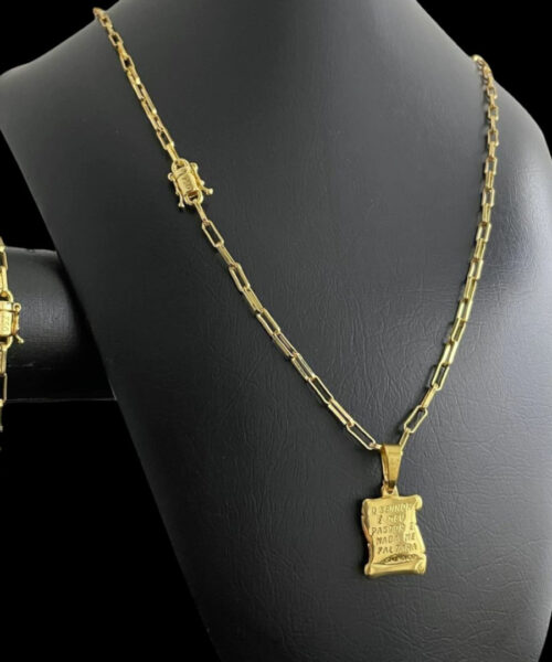 Kit Tijolinho 4mm - Pingente 'O Senhor '  Banhado a Ouro 18k