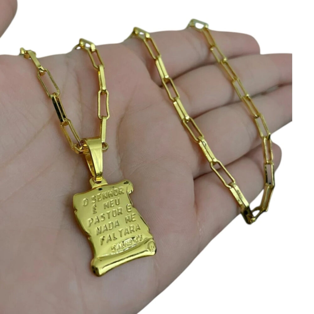 Cordão Tijolinho 4Mm - Pingente 'O Senhor '  Banhado A Ouro - Imagem 5