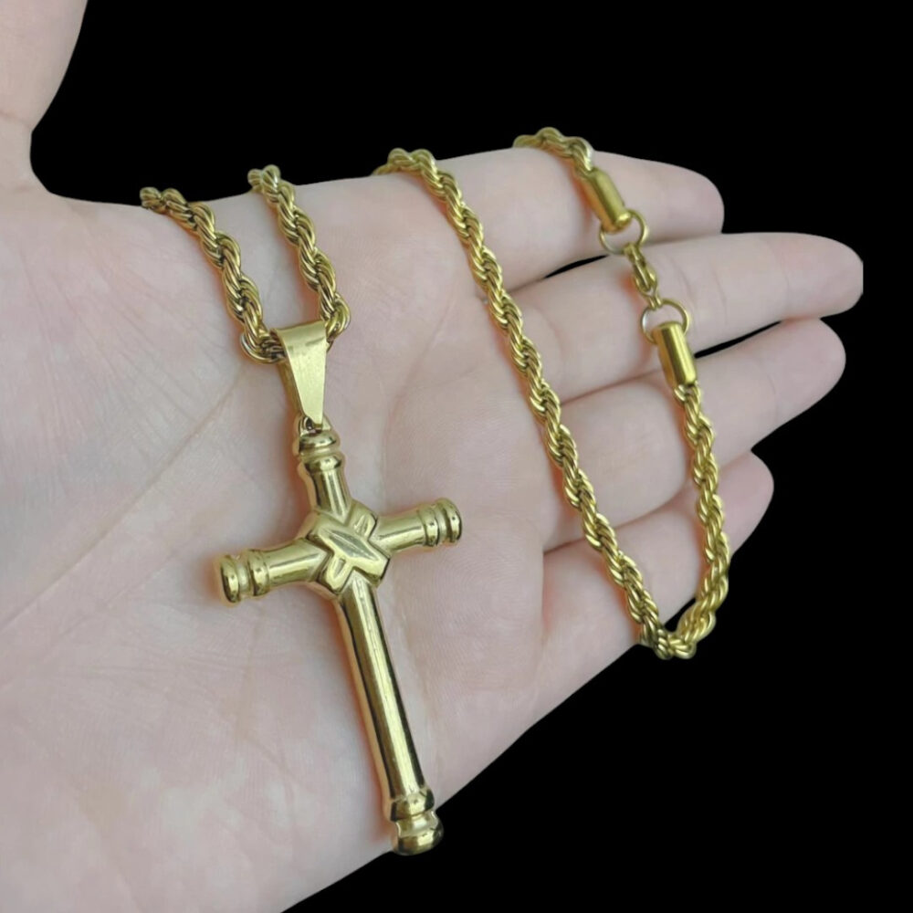 Cordão Baiano 5Mm + Pingente Cruz - Banhado A Ouro 18K