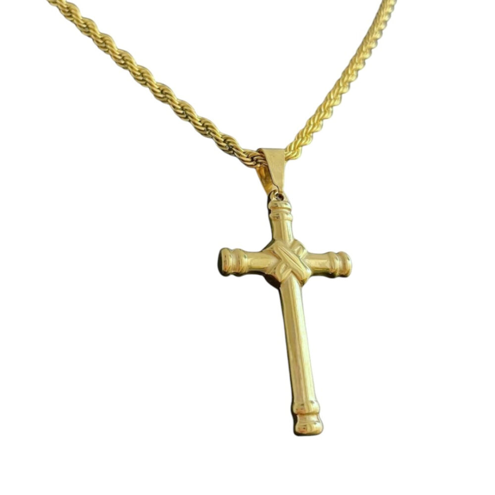Cordão Baiano 5Mm + Pingente Cruz - Banhado A Ouro 18K - Imagem 2