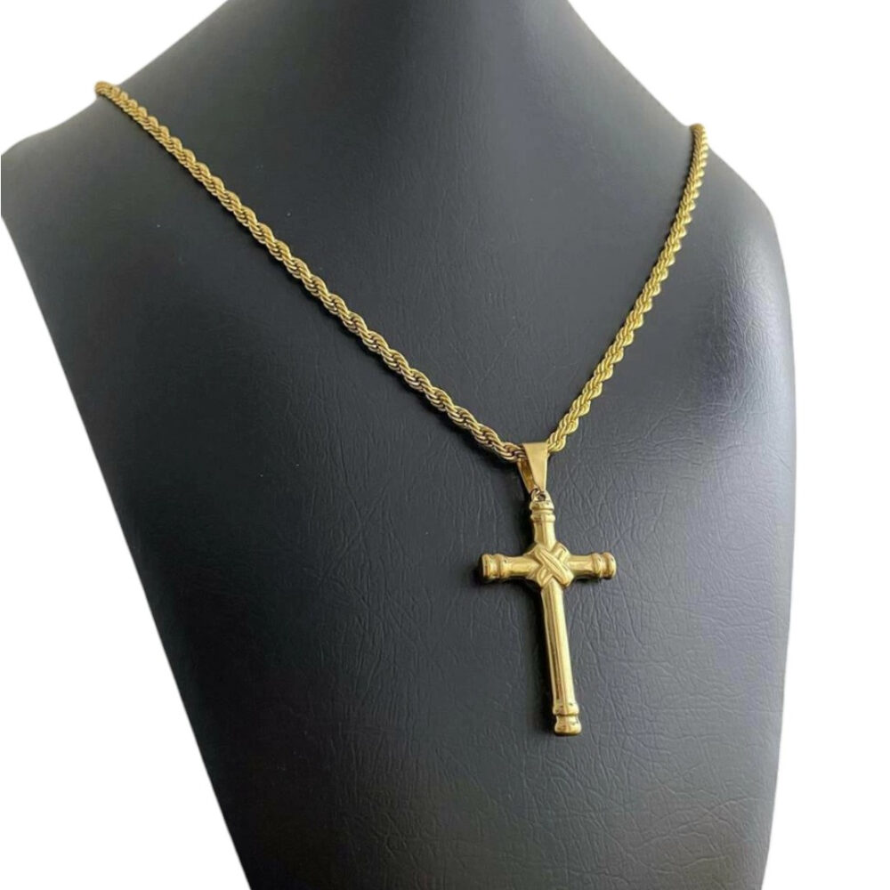 Cordão Baiano 5Mm + Pingente Cruz - Banhado A Ouro 18K - Imagem 3