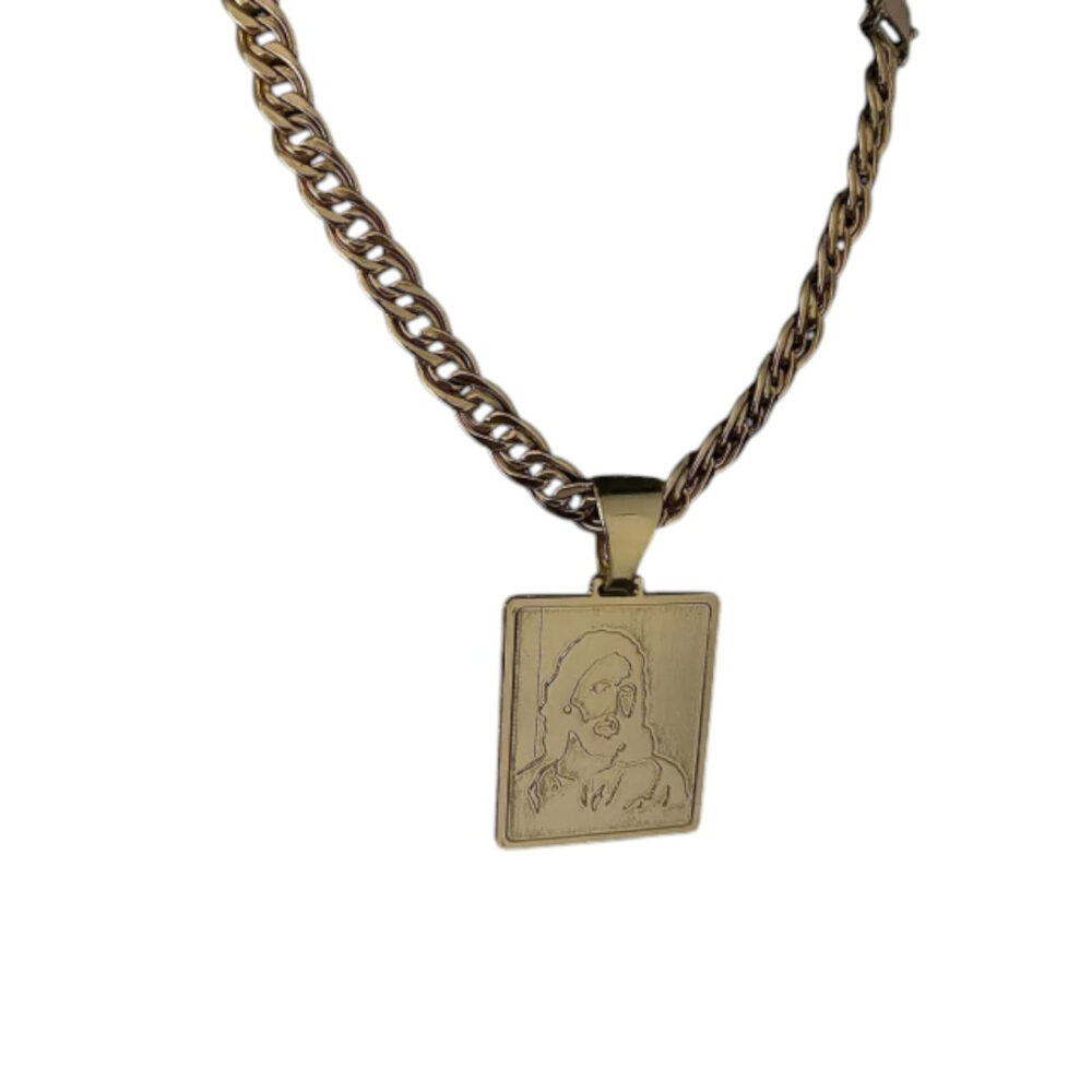 Cordão Romano 10Mm + Pingente Jesus Cristo - Banhado A Ouro - Imagem 3