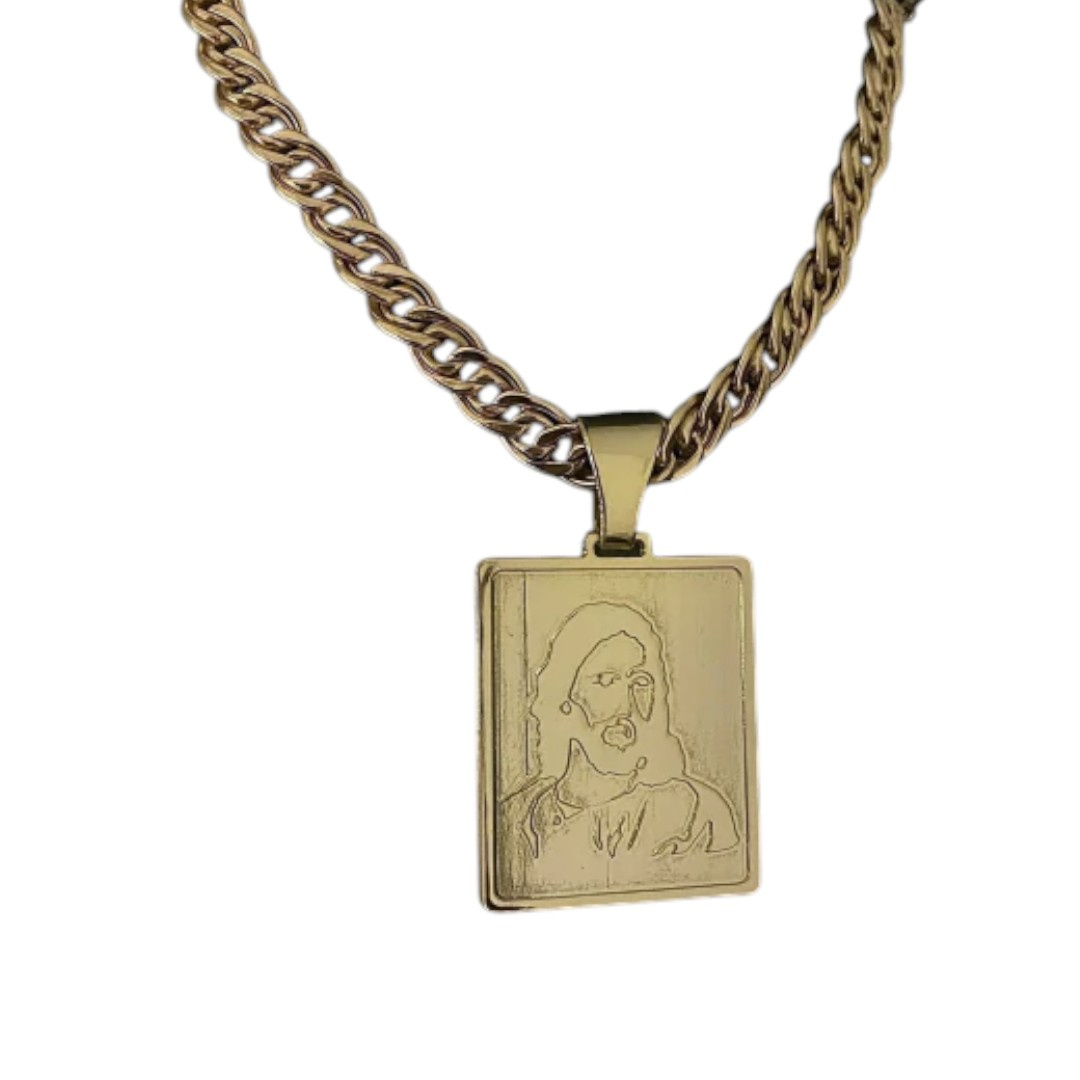 15320997787 Cordao Romano 10Mm Pingente Placa Jesus Cristo Banhado A Ouro 18K