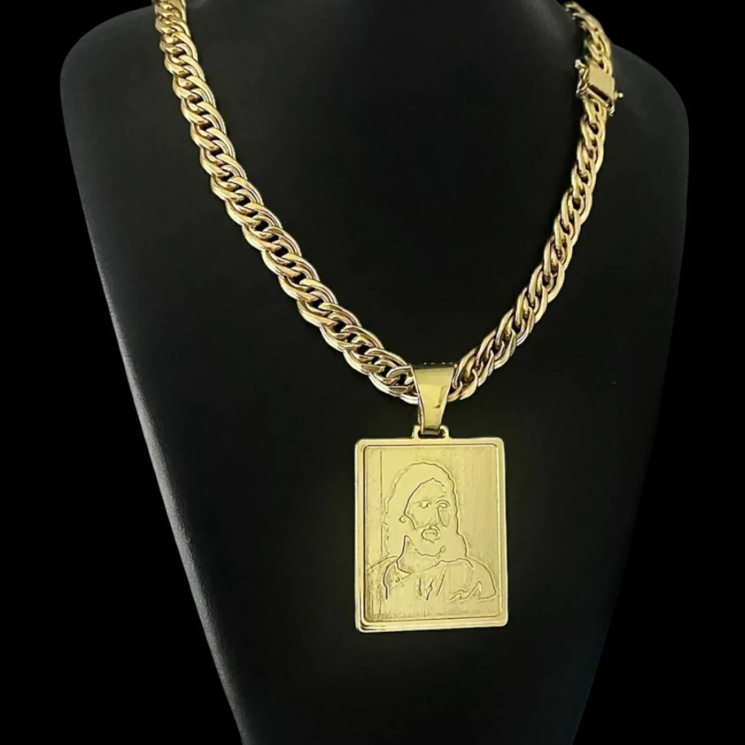 15320997836 Cordao Romano 10Mm Pingente Placa Jesus Cristo Banhado A Ouro 18K 4