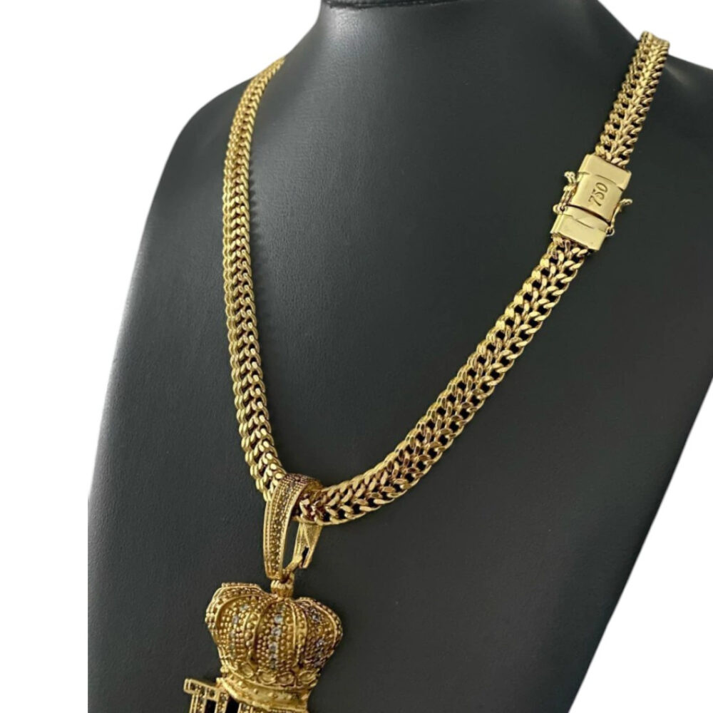 Cordão Lacraia 10Mm + Pingente Tudo - Banhado A Ouro - Imagem 2