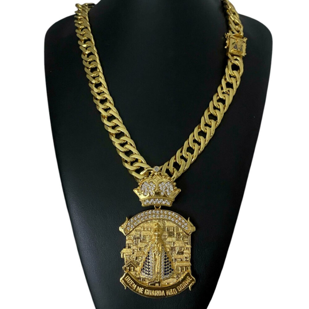 Cordão Grumet 15Mm + Pingente Nossa Senhora - Banhado A Ouro - Imagem 2
