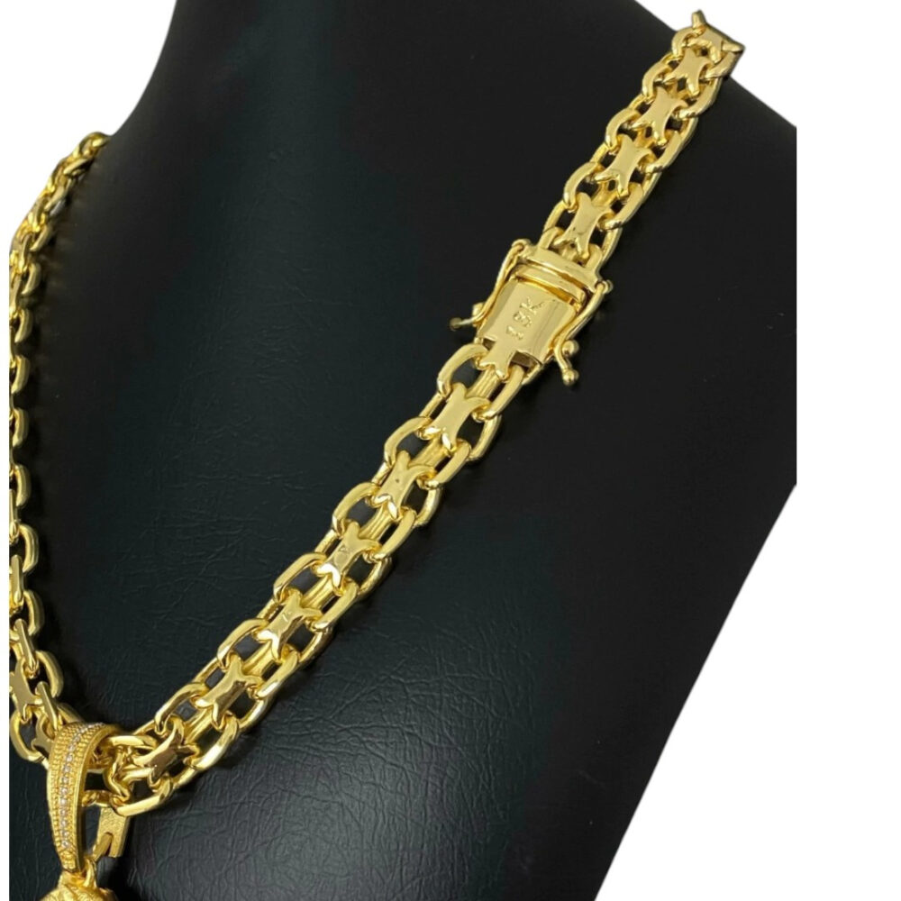 Cordão Cadeado Duplo 13Mm + Pingente Tigrinho Banhado A Ouro - Imagem 2