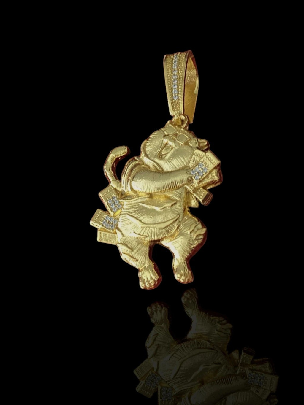 15322970076 Pingente Tigrinho 3D Com Pedras Banhado A Ouro 18K 2