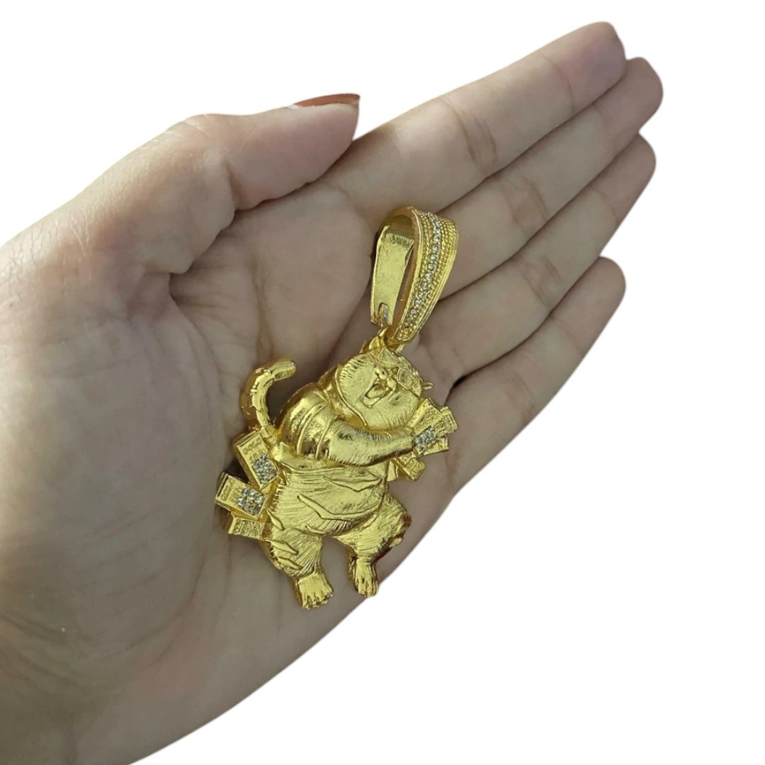 15322970094 Pingente Tigrinho 3D Com Pedras Banhado A Ouro 18K 3