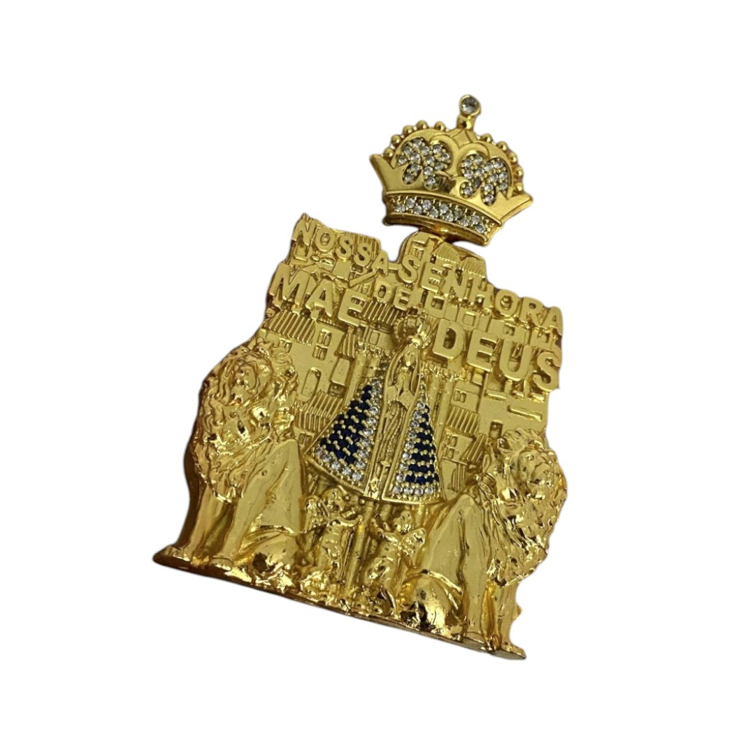 15322971324 Pingente Santa Nossa Senhora Aparecida Coroa Cravejado Banhado A Ouro 18K