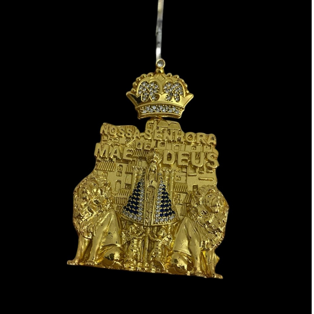 15322971328 Pingente Santa Nossa Senhora Aparecida Coroa Cravejado Banhado A Ouro 18K 2