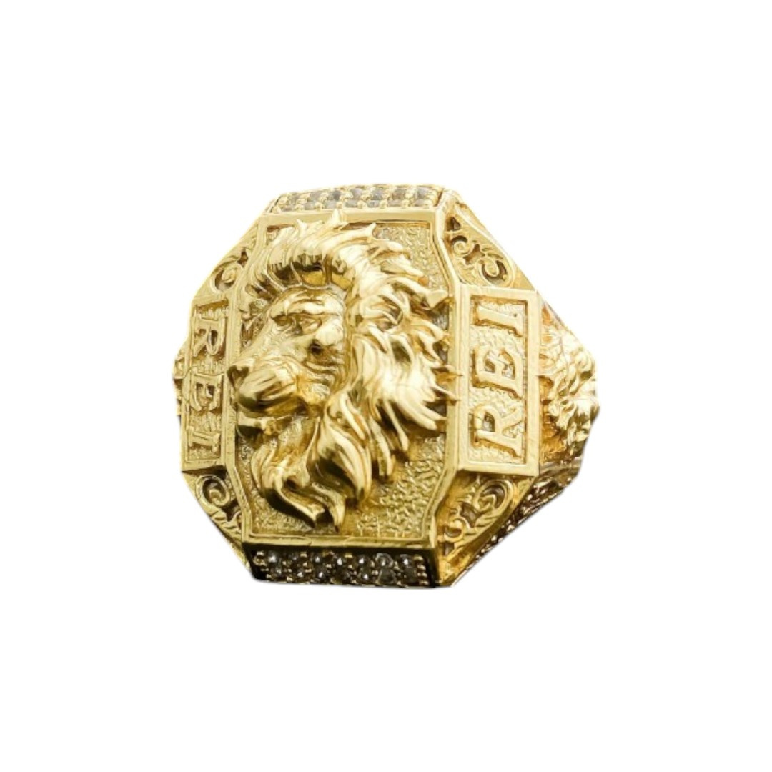15322972580 Anel Leao Rei Banhado A Ouro 18K