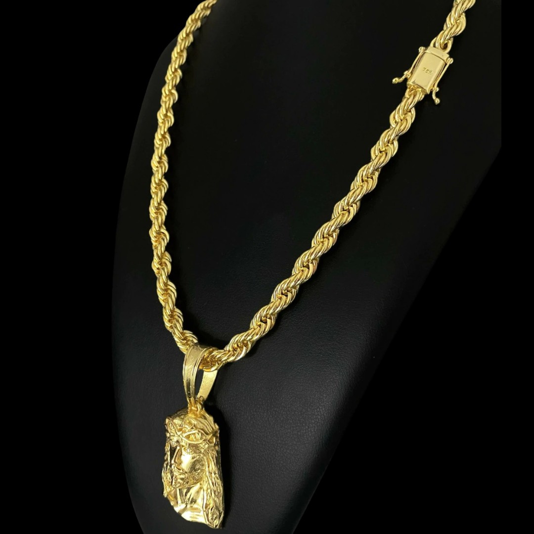 15325285754 Cordao Baiano 8Mm Pingente Jesus Cristo Rosto 3D M Banhado A Ouro 18K
