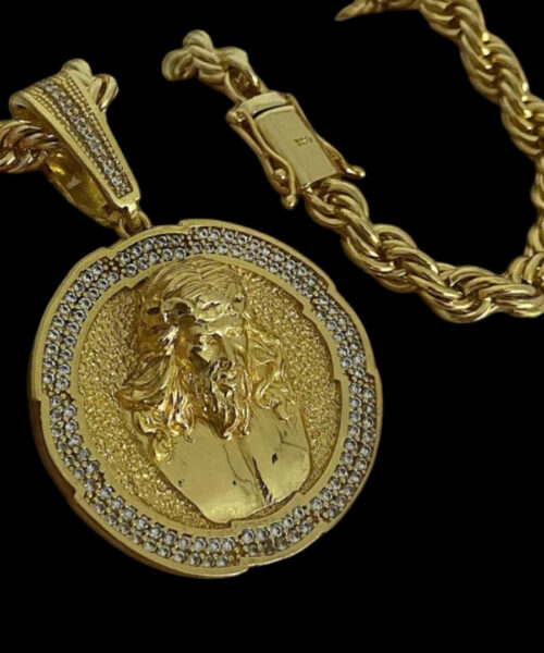 Cordão Baiano 8mm + Pingente Jesus Zeus - Banhado a Ouro 18k