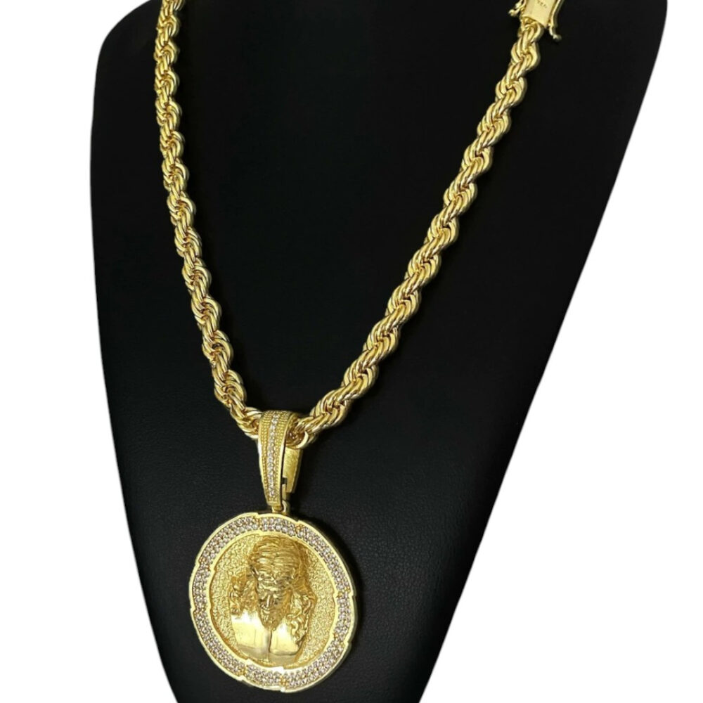Cordão Baiano 8Mm + Pingente Jesus Zeus - Banhado A Ouro 18K - Imagem 2