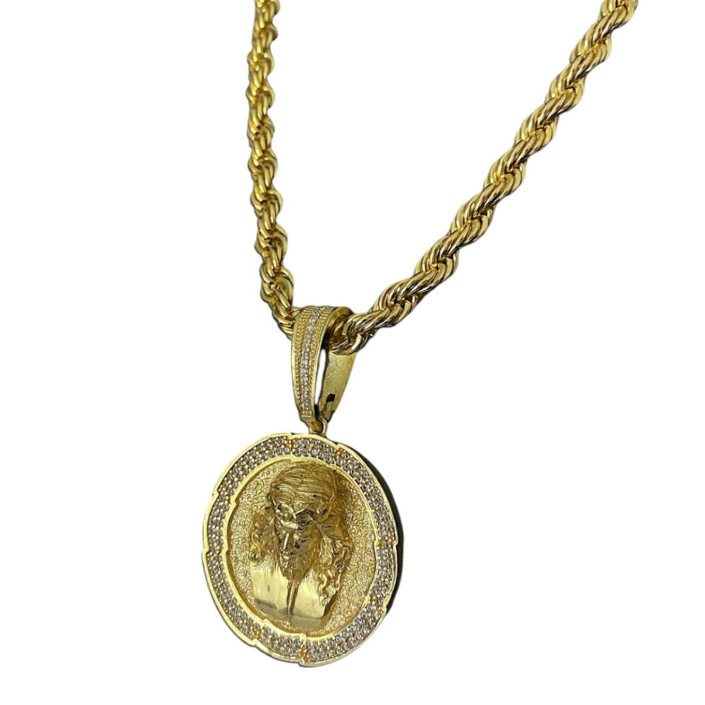Cordão Baiano 8Mm + Pingente Jesus Zeus - Banhado A Ouro 18K - Imagem 4
