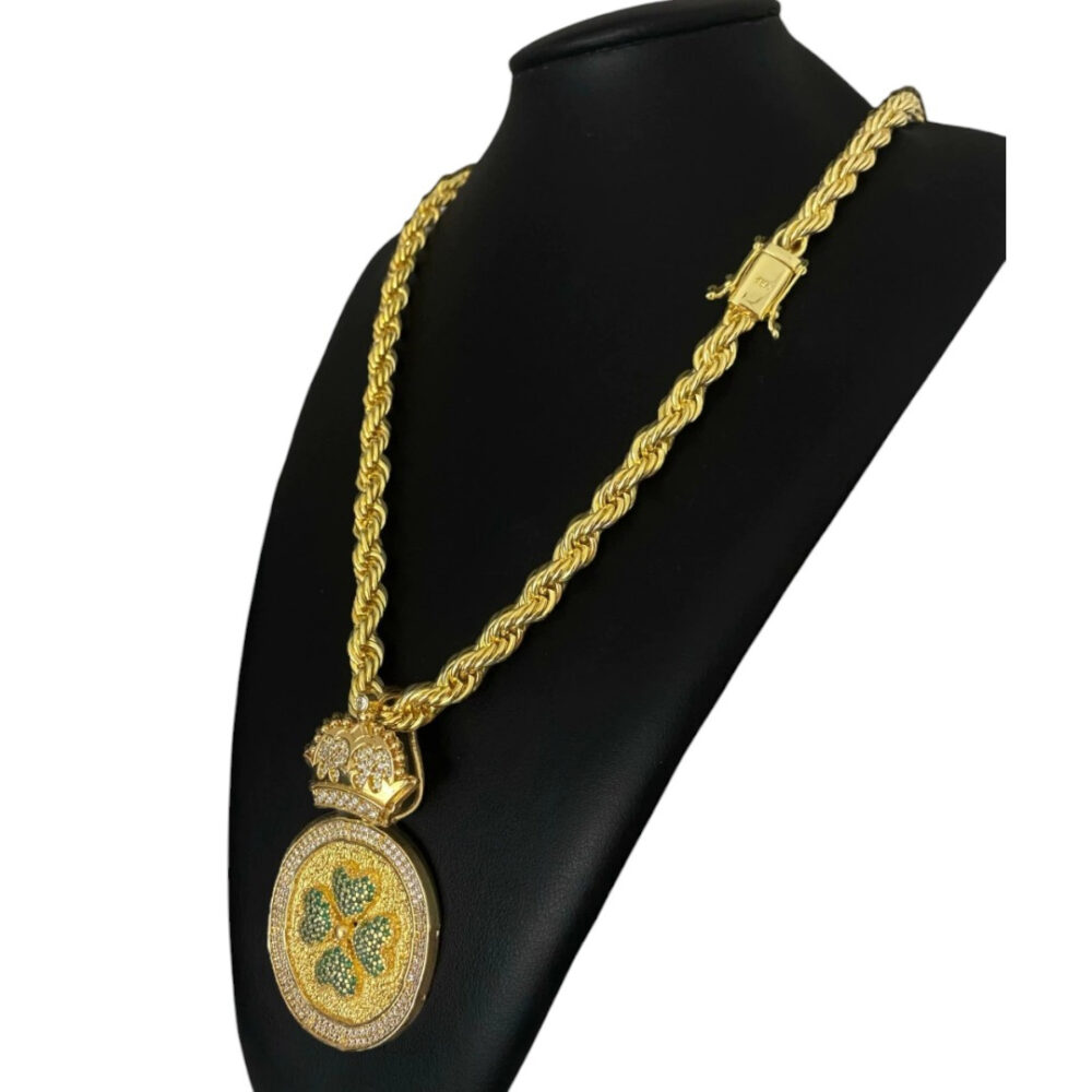 Cordão Baiano 8Mm + Pingente Trevo - Banhado A Ouro 18K - Imagem 3