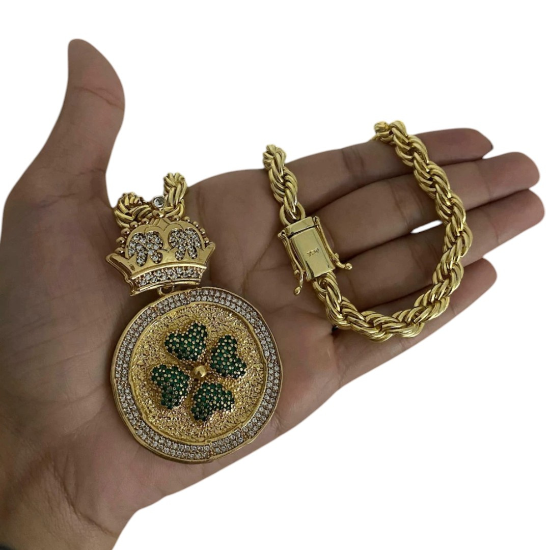 15325291073 Cordao Baiano 8Mm Pingente Trevo De Quatro Folhas Redondo Banhado A Ouro 18K 4