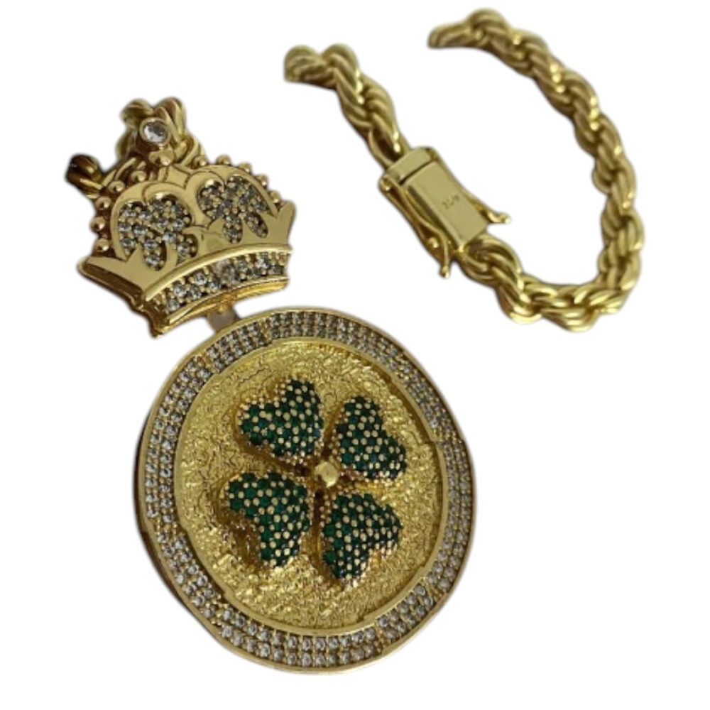 Cordão Baiano 8Mm + Pingente Trevo - Banhado A Ouro 18K - Imagem 4